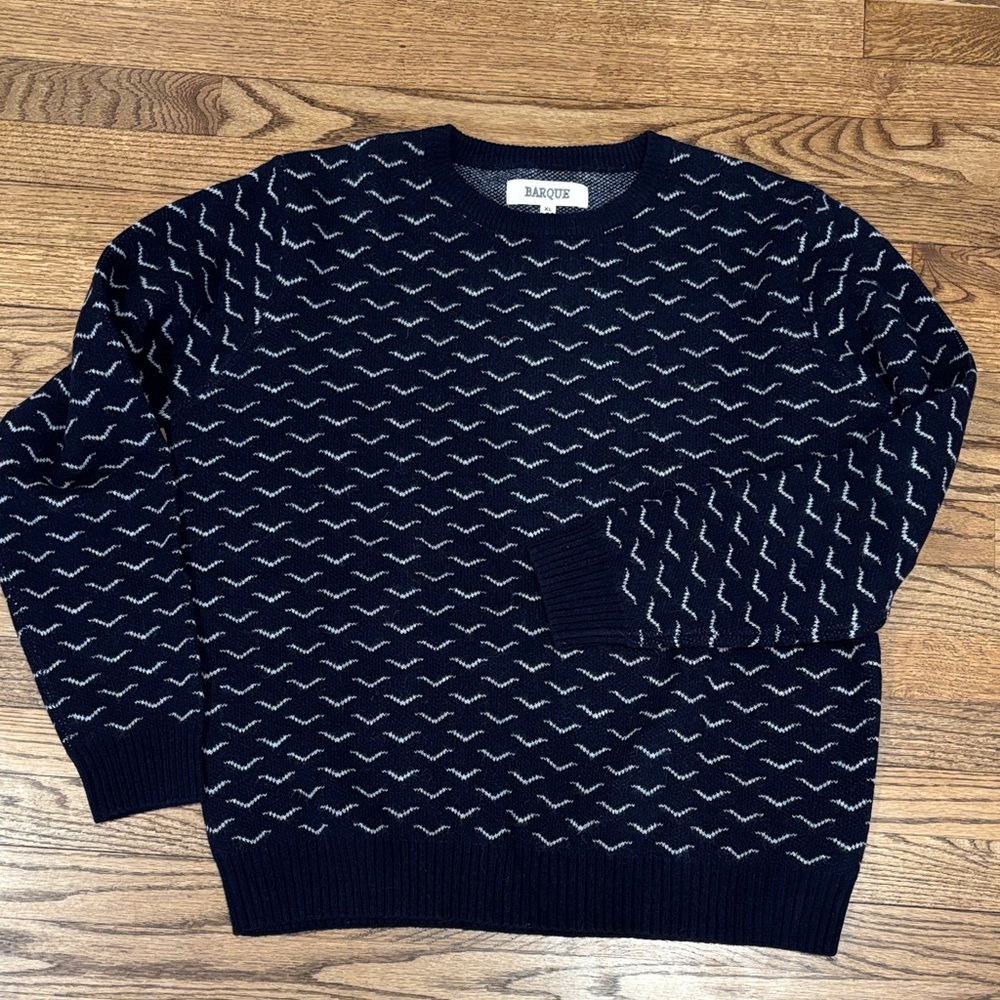 Barbour Dark Blue and White Patterned Crewneck Sweater